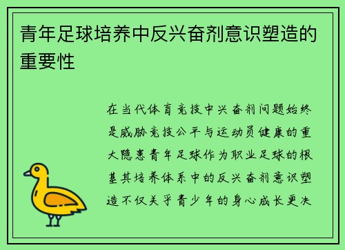 青年足球培养中反兴奋剂意识塑造的重要性