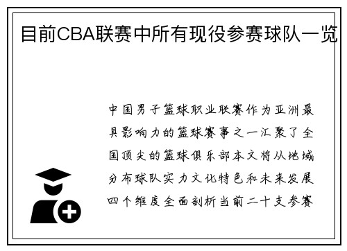 目前CBA联赛中所有现役参赛球队一览