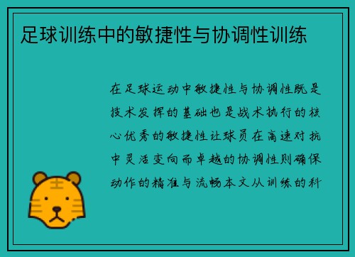 足球训练中的敏捷性与协调性训练