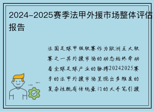 2024-2025赛季法甲外援市场整体评估报告